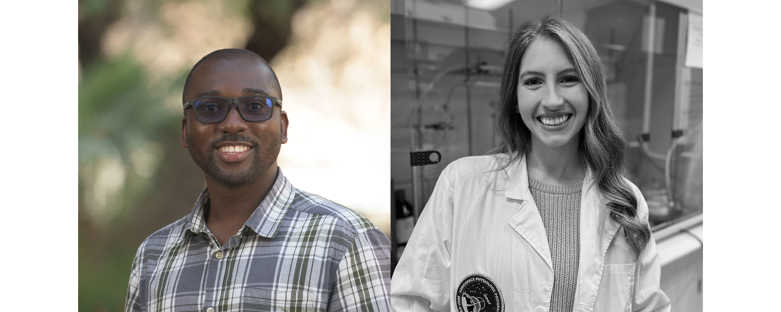 Two side-by-side headshots, the left one black and white.